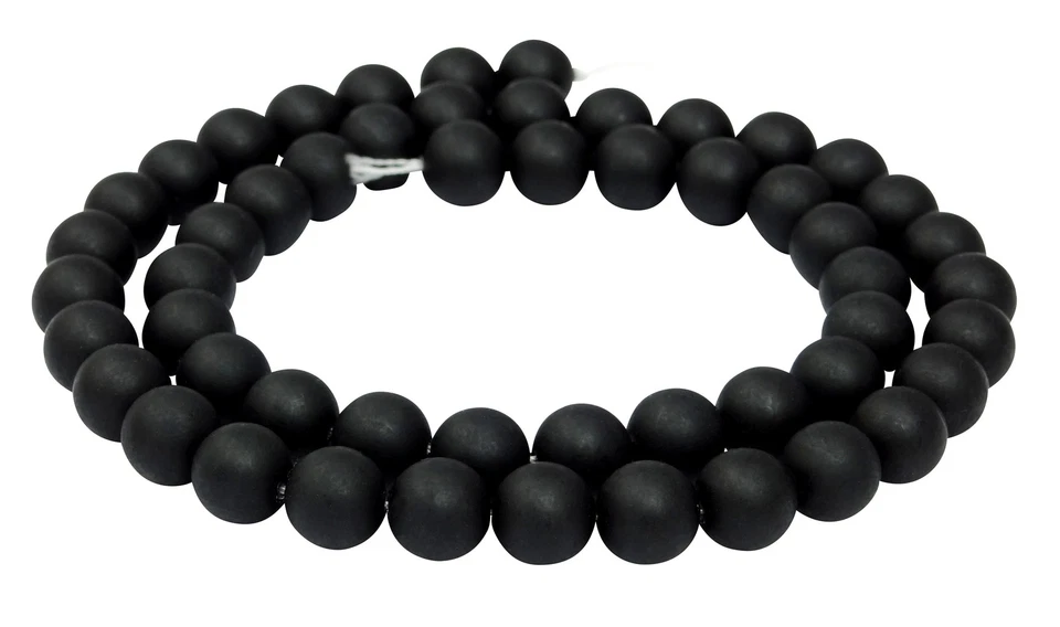 😏 Muschelkernperlen schwarz matt Kugeln 8 mm Perlen Strang Muschelperlen 😉 - Bild 1 von 1