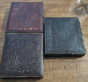 LOT OF 3 1/6 PLATE DAGUERREOTYPE IN FULL CASES SUPER CLEAR - Picture 1 of 10