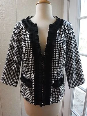 Elena Solano Black&White Check 3/4 Sleeve Hook Button Up Jacket Women M NWOT  - Image 1 of 4