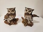 Set Of (2) Vintage Homco Owl Figurines Owls On Logs In Original Box