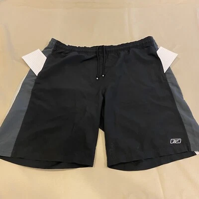 Reebok Adult L (34) Black Grey Logo Pockets Nylon Drawstring Shorts - Image 1 of 4