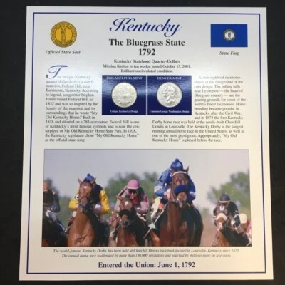 2001 Kentucky BU P&D Postal Commemorative Society Statehood Quarters & Stamps - Image 1 of 2