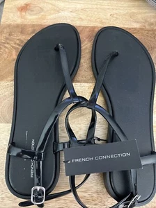 FRENCH CONNECTION Womens Black T-Strap Comfort Dallas Round Toe Thong Sandals 10 - Picture 1 of 3