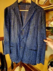 Etro Milano Blue & Black 3-Button Jacket Paisley Jacquard Handmade Italy $2,150 - Picture 1 of 8