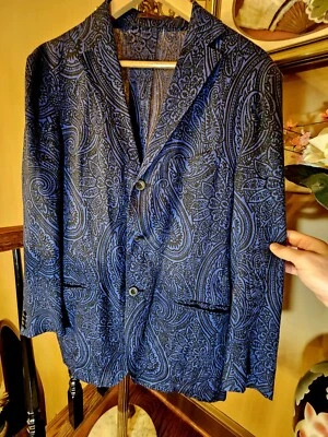 Chaqueta Etro Milano Azul y Negro 3 Botones Paisley Jacquard Hecha a Mano Italia $2,150 Foto 1 de 4