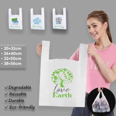 Reusable Recyclable Singlet Shopping Bags Grocery Checkout Carry Degradable Bulk - image 1 of 4