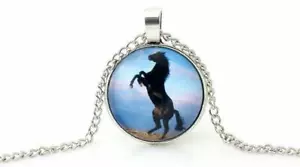 BLACK HORSE Pendant Sterling 925 Silver 18" Necklace jewelry gift women men - Picture 1 of 10