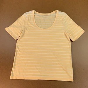 Double Zero Women's Lovely Large Peach Striped Basic Relax Fit Short Sleeve Tee  - Picture 1 of 7