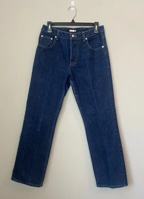 Pantalones de mezclilla halógenos para mujer talla: 8 regular lavado oscuro tiro medio botón mosca pierna recta Foto 1 de 4