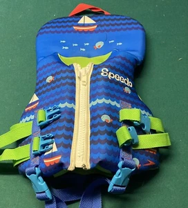 Speedo Infant Life Jacket Vest Kids Under 30Lbs Blue & Green Excellent Condition - Picture 1 of 3
