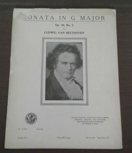 Beethoven Sonata In G Major Op 49 No 2 Solo For Piano Vintage Sheet Music - Picture 1 of 2
