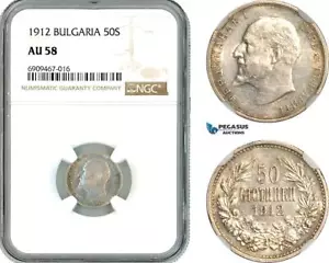 AK586, Bulgaria, Ferdinand, 50 Stotinki 1912, Silver, NGC AU58 - Picture 1 of 1