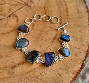 Labradorite Bracelet, 925 Silver Bracelet, handy-crafted Bracelet, Gift For Her - Picture 1 of 8