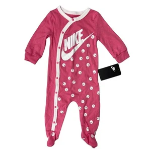 NEW Nike Baby Sleeper Jumpsuit Pink Smiley Face Snap Closures White 6M - Picture 1 of 8