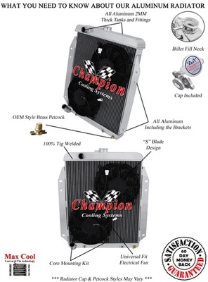 AL Champion 3 Row Radiator Upper Driver,10" Fans for 1964-1970 Dodge A100 Truck - Изображение 1 из 4