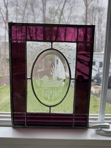 VINTAGE ABGESCHRÄGTES GLAS MIT SCHÖNER Ente MEDAILLE HÄNGENDE FENSTERSCHEIBE - Bild 1 von 4