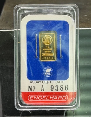 Vintage ENGELHARD 1 Gram Gold Bar with Assay - Key Ulta Rare "A" Series - Image 1 of 2