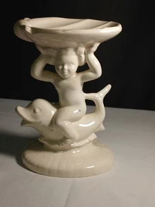 Vintage Holland Form Cherub hält Seifenschale reitend auf Delfin weiß Keramik - Bild 1 von 13