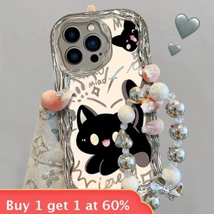 For iPhone 17 Air 17 Pro Max 16 15 14 13 12 11 XR Phone Case Black Cat Bracelet - Picture 1 of 9