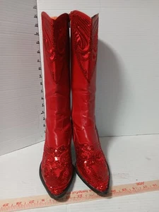 Womens “Helen’ Heart” Western RED Sequin Boots label size 10 - Picture 1 of 5