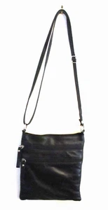 Unbranded Black Leather Crossbody Shoulder Bag, Adjustable Strap, Made in Italy - Picture 1 of 11