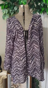 New Directions Multicolor Zigzag Long Sleeve Chiffon Cover Up - Picture 1 of 13