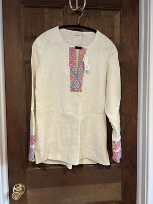 Blusa túnica adornada TORY BURCH talla 8 crema silenciosa lujo Foto 1 de 4