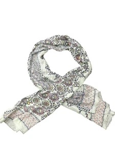 Sciarpa J.Crew Paisley stampa floreale bianca multi taglia unica bordo sfilacciato lana seta - Foto 1 di 9