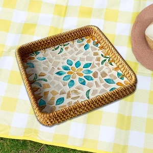 Rattan Tray Hand Woven Rattan Serving Tray Handmade Creative Nordic Coffee Table - Picture 1 of 7
