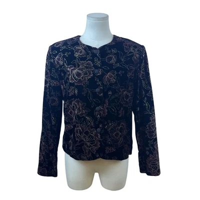 Suéter para mujer Norton McNaughton negro dorado floral con botones talla 8 Foto 1 de 4