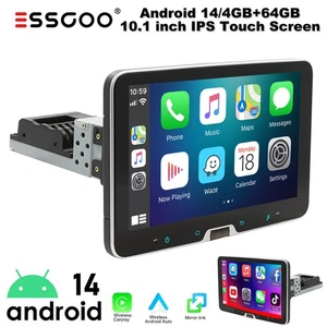 Single 1Din Rotatable 10.1'' Apple Carplay Android 14 Car Stereo Radio GPS Wifi - Picture 1 of 16