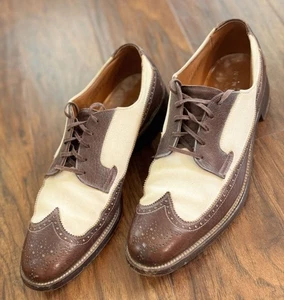 VTG 30s Freeman Spectator Two-Tone Brown/White Leather Wingtip Oxford Shoes 10 B - Picture 1 of 10