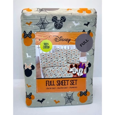 Disney Halloween Mickey Minnie Mouse Spiderweb Bats FULL Sheet Set - Image 1 of 4