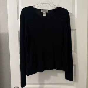 VTG Talbots Collection Black Silk Cotton Pointelle Ribbed Sweater Casual 90s - Picture 1 of 13