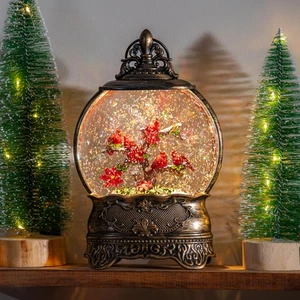 10.5" LED Antique Water Globe with Cardinals on Branches - Bild 1 von 3