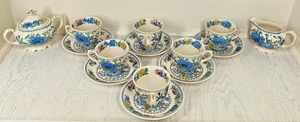 Vintage MASON'S "Regency" Blue Floral Sugar Cups And Saucers Tea Set | England - Picture 1 of 15