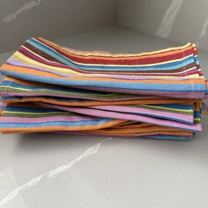 Crate & Barrel Set of 11 Napkins 21x21" Square Montez Stripe Colorful Cotton - Picture 1 of 4