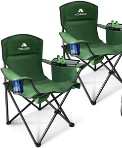 Folding Camping Chairs 2 Pack with Cooler Bag, Lightweight Q195 Steel Frame, 600 - Picture 1 of 7