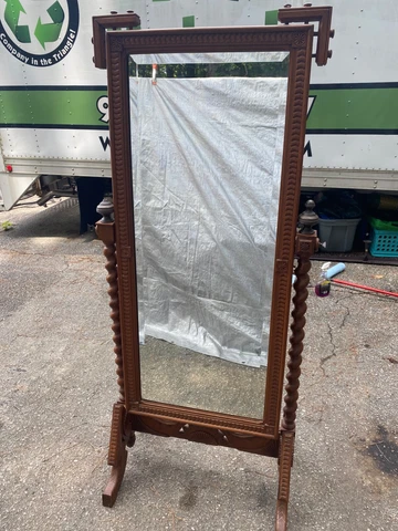 Antique Victorian Era Oak Cheval Full Length Floor Mirror w/ Barley Twist 69" Cover