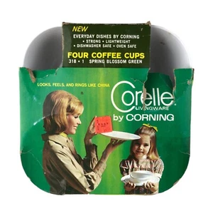 Vintage Corelle Livingware by Corning Spring Blossom Green NIB Set of 4 Cups NOS - Picture 1 of 7