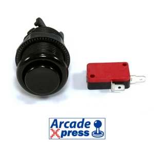 Boton Arcade Americano Negro Black 28mm Pulsador Cóncavo Pushbutton Button Happ - Picture 1 of 2