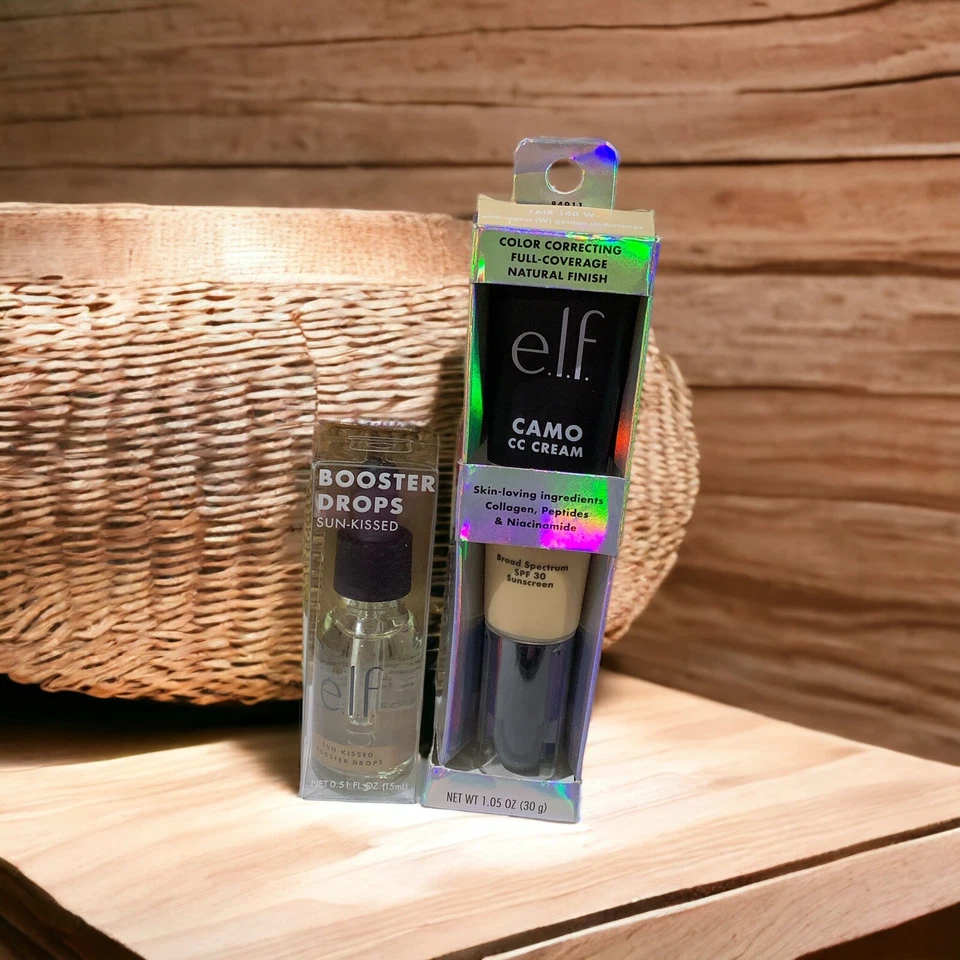 E.L.F. Booster Drops - Sun-Kissed - 0,51 fl oz - 15ml & CAMO CC Cream 140W Médio - Imagem 1 de 4