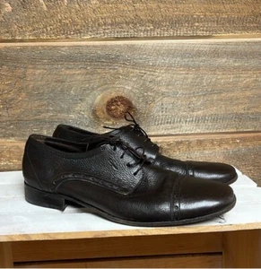Salvatore Ferragamo Brown Pebbled Leather Mens Cap Toe Lace Up Shoes 9.5 EE - Picture 1 of 14