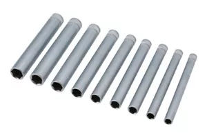 Juego de enchufes extra largos de 1/4"D 9 piezas 8 mm - 16 mm enchufes hexagonales individuales de 6 puntos - Imagen 1 de 12