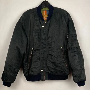 VINTAGE 80s FLIGHT BOMBER JACKET PEPE WORKWEAR SERVICE DARK GREEN NYLON MEDIUM - Picture 1 of 8