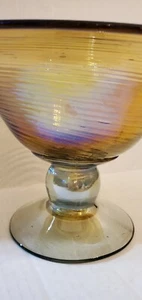 Venetian Style Brown Opalescent Gold Flecks Italian Art Glass Footed Compote Bow - Picture 1 of 6