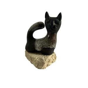Vintage Studio Art Pottery Cat Kitten Signed Maigon Daga Sculpture Granite Base - Picture 1 of 6