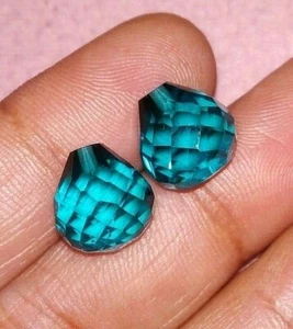 4 Pcs Hydro Indicolite Tourmaline QTZ Top Half Drilled Briolette Onion Beads 12M - Picture 1 of 9