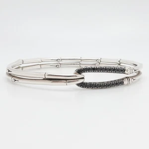 John Hardy Bamboo Sterling Silver Black Sapphire Hook Bangle Bracelet 6.75 Wrist - Picture 1 of 13