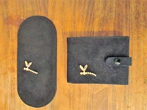 Vintage Wallet Glasses Case Black French Antelope with Glass Dragonfly jewels - Picture 1 of 7